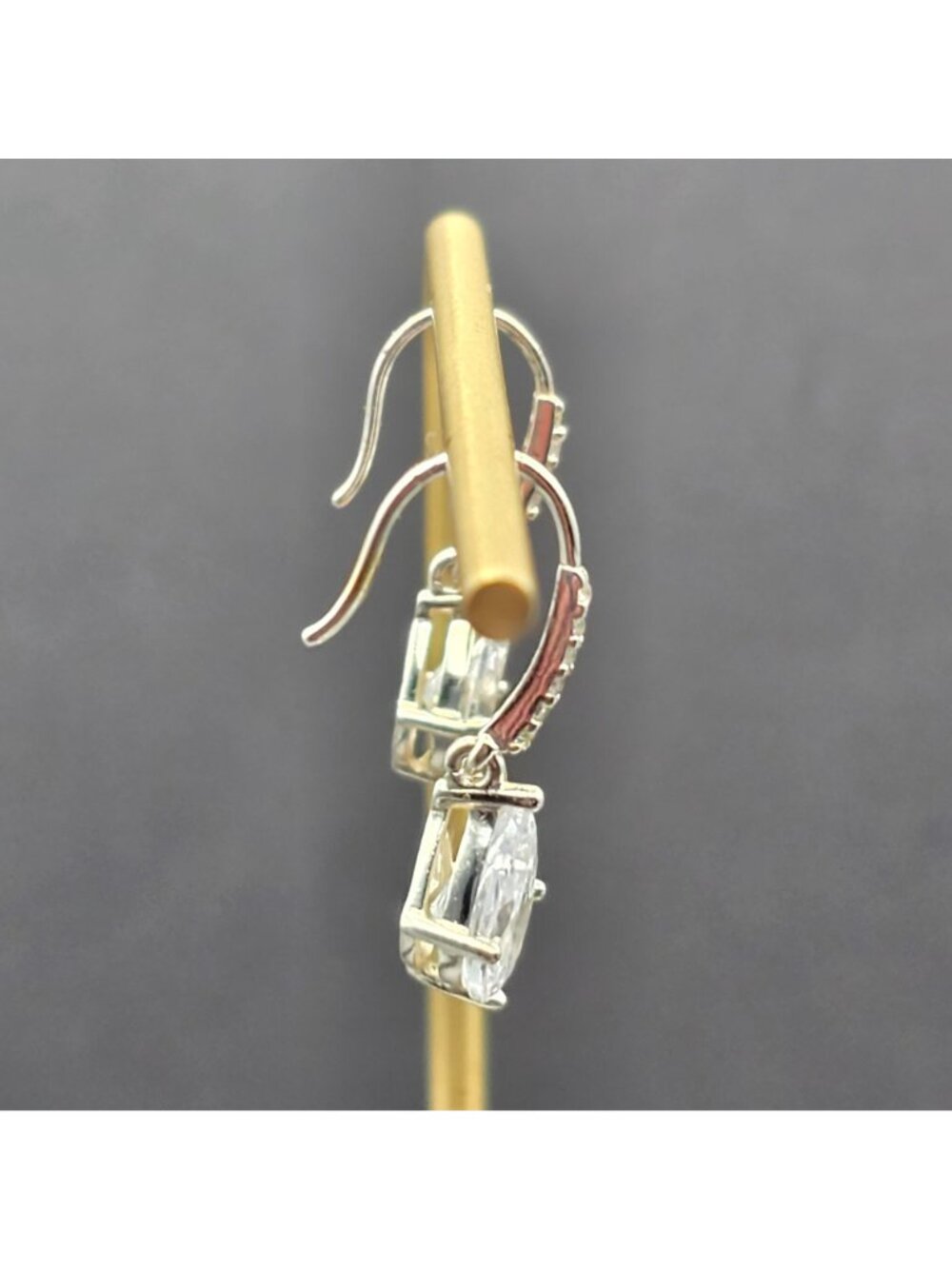 Sterling Silver Pear Cut Cubic Zirconia Dangle Earrings 1" Pave Teardrop Jewelry - Picture 5 of 10